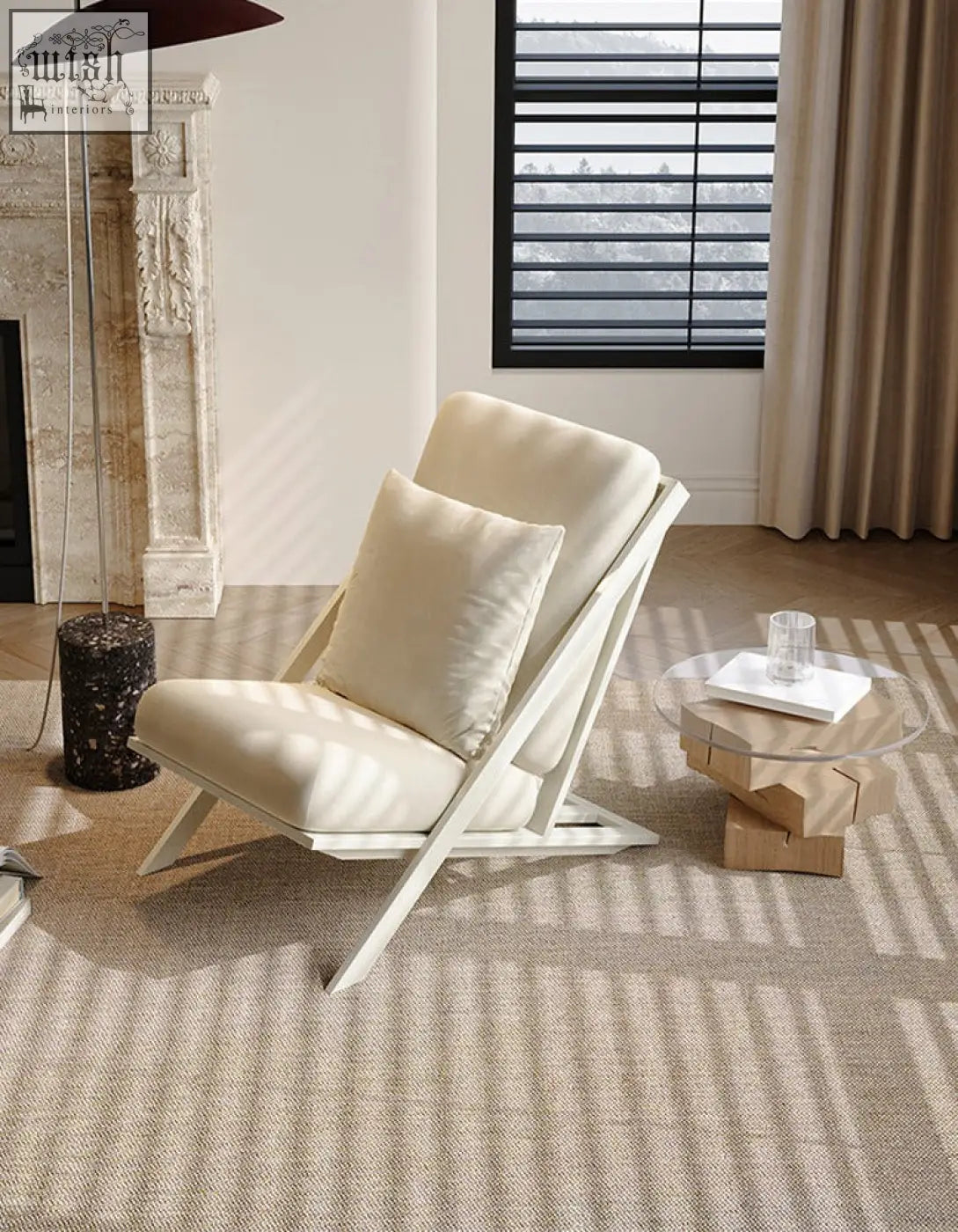 Cream-colored andrea white velvet armchair with sleek white metal frame and matching cushion offers financing options and low shipping cost