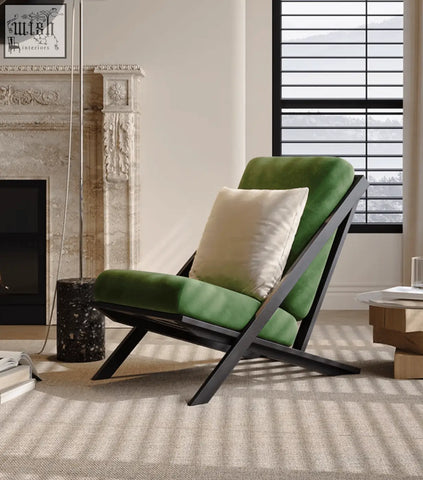 Emerald green velvet andrea armchair with black metal frame and cream cushion available with offer financing and low shipping cost