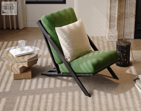 Green velvet andrea armchair with black metal frame and cream cushion offer financing and low shipping cost
