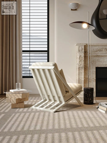 Modern andrea white wooden armchair with beige velvet cushioning and minimalist design explore financing and shipping cost options