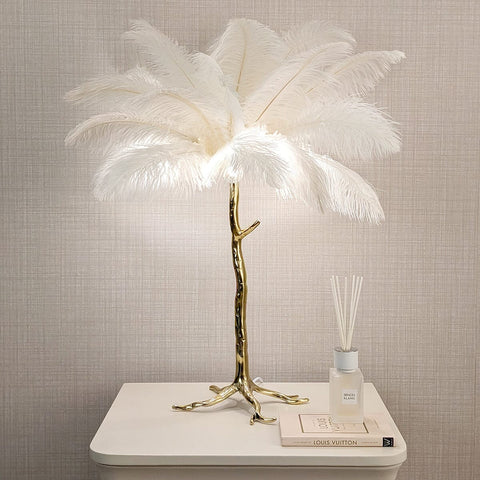 Angelina Premium Cream & Gold Feather Table Lamp
