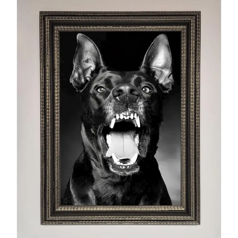 Angry Doberman Dog Framed Wall Art - A3 (29.7 x 42 cm) / Ornate Silver Black - Framed Print