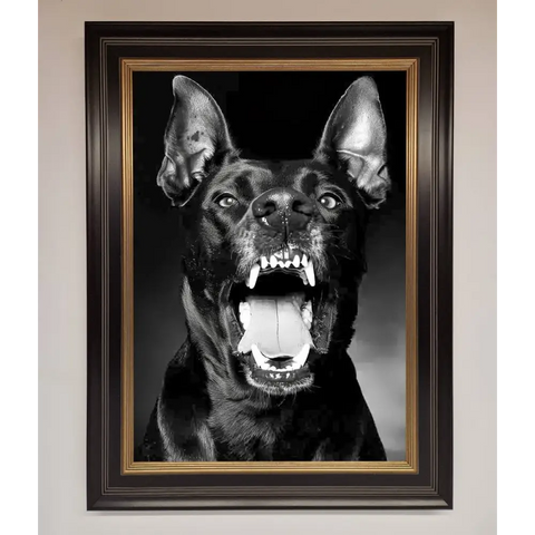 Angry Doberman Dog Framed Wall Art - B0 (100 x 141 cm) / Black Gold - Framed Print