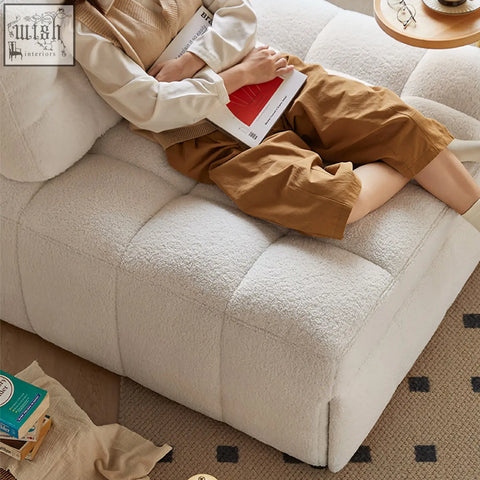 Cream-colored plush tufted anika armchair single sofa bed with soft textured fabric and cozy single sofa design