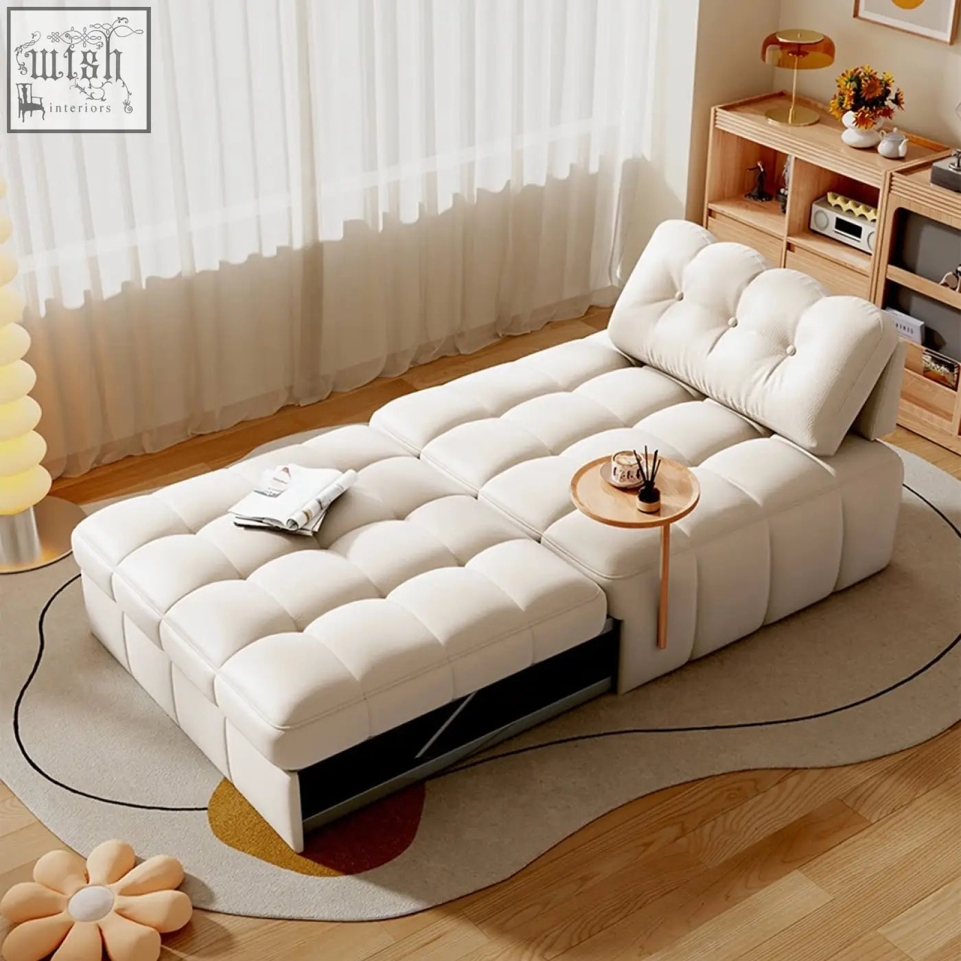 Cream-colored tufted convertible anika armchair single sofa bed with sleek modern design and soft cushioning