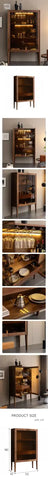 Dark wood anisimov cabinet with glass doors led lighting solid wood wine storage and built in wine rack