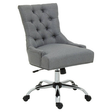 Gray tufted anita grey fabric office chair with chrome base and casters perfect for home office use