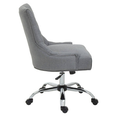 Anita grey fabric home office chair with grey fabric upholstery and chrome base with casters for easy movement