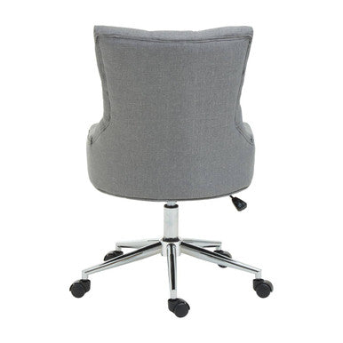 Gray upholstered home office chair with anita grey fabric and chrome finish base with black casters
