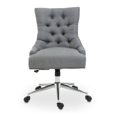 Gray tufted fabric home office chair with anita grey fabric and chrome finish base with black casters