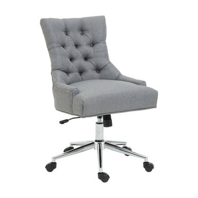 Gray tufted anita grey fabric home office chair with chrome finish base and casters for easy movement