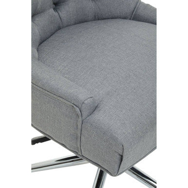 Gray tufted anita grey fabric home office chair with chrome finish base for stylish comfort and support