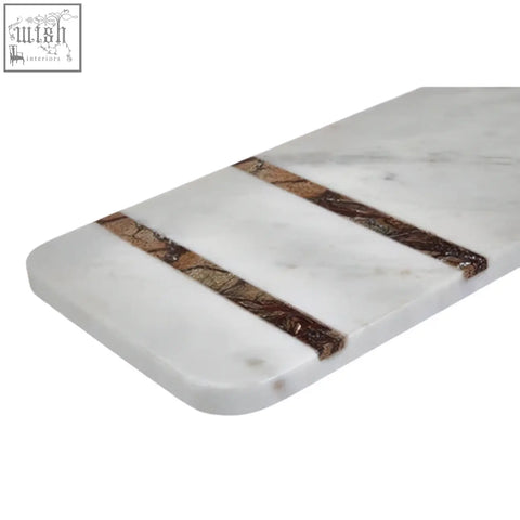 Annika white and brown forest marble paddle board with white marble and three horizontal bands of dark brown forest marble