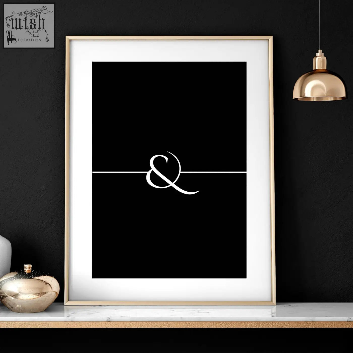 Minimalist black and white wall art print with ampersand design as part of anniversary wedding gifts set of 3 art prints