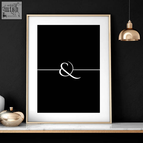 Minimalist black and white wall art print with ampersand design as part of anniversary wedding gifts set of 3 art prints