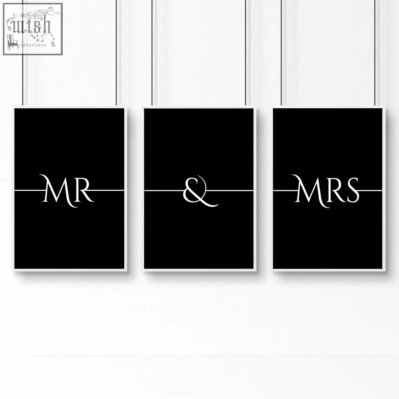 Set of three minimalist black and white wall art prints with elegant script typography for anniversary wedding gifts