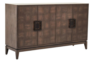 Brown wooden antique grey dimaro 4-door antique sideboard with embossed leaf pattern and dark metal handles
