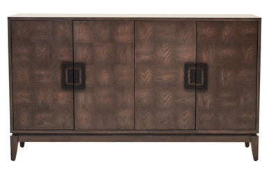 Antique grey dimaro 4-door antique sideboard in dark bronze with embossed leaf patterns and black handles