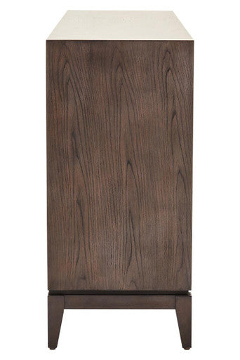Dark wood antique grey dimaro 4-door antique sideboard with white top and modern legs for stylish storage