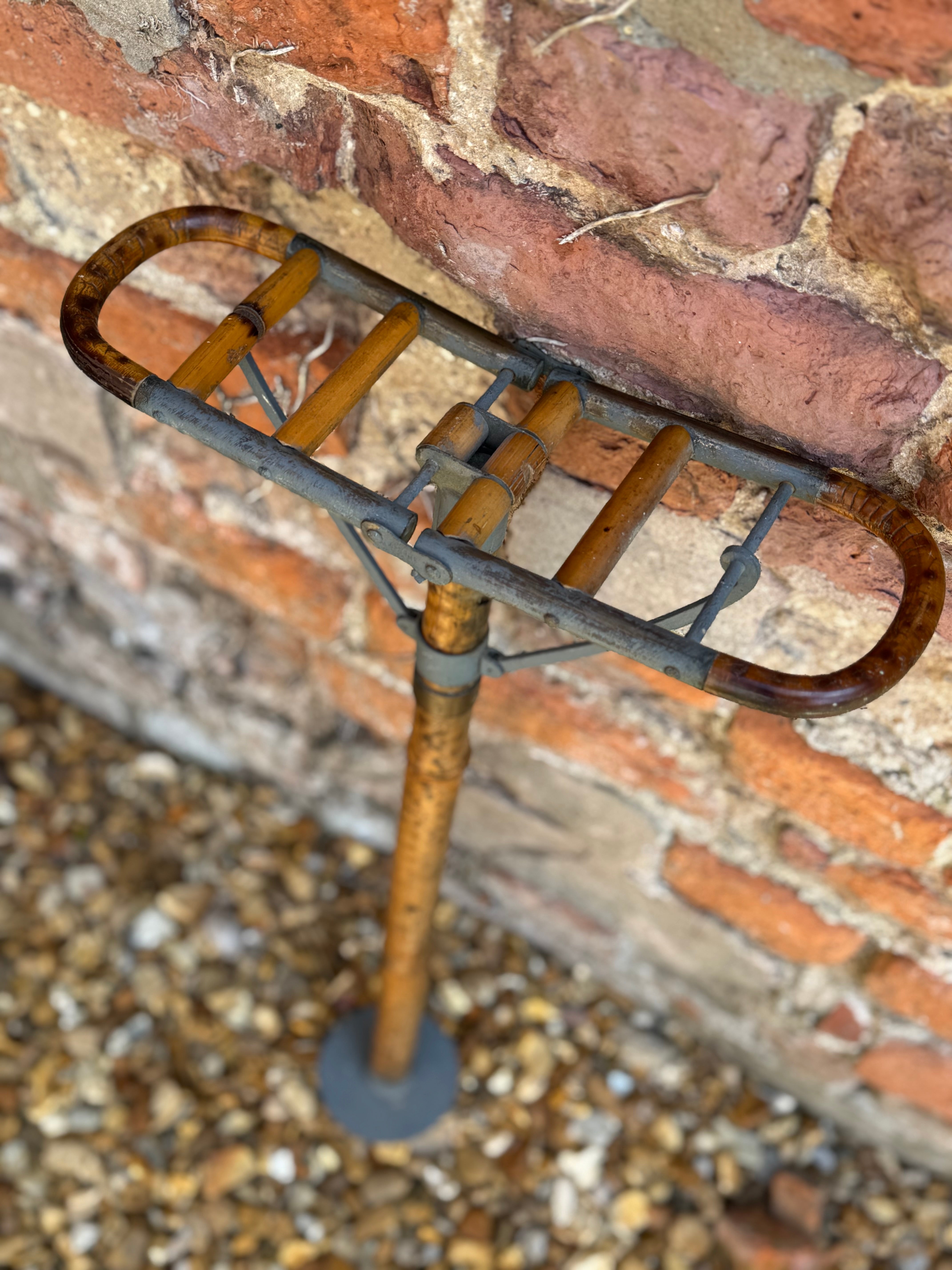 Vintage antique victorian bamboo shooting stick with wooden handle metal frame and curved bamboo sections