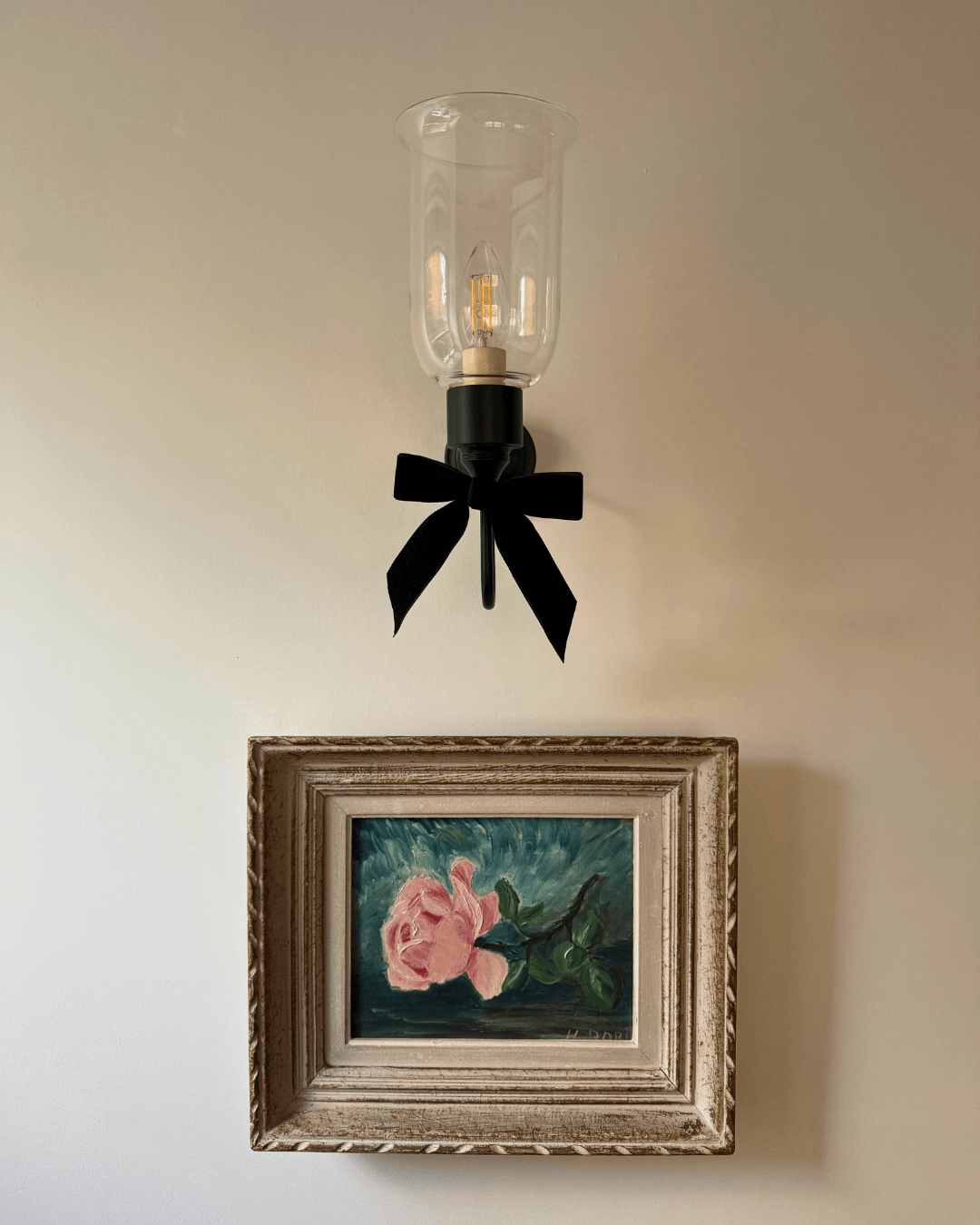 Vintage Pink Rose Oil Painting Orignal Framed Artwork