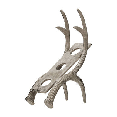 Antler 3 bottle wine rack with rustic silver aluminium finish and wooden texture perfect as a wine rack display