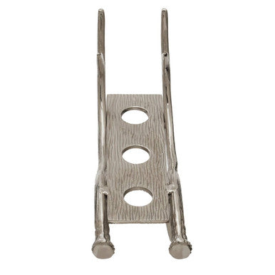 Silver metallic antler 3 bottle wine rack with brushed finish and three circular cutouts aluminium wine rack