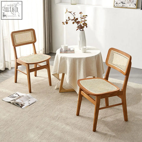 Pair of anya bar stool light wood solid wood bar stools with woven natural rattan seats and backs