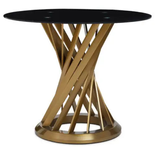 Anzio Black Glass And Gold Hourglass Base Dining Table