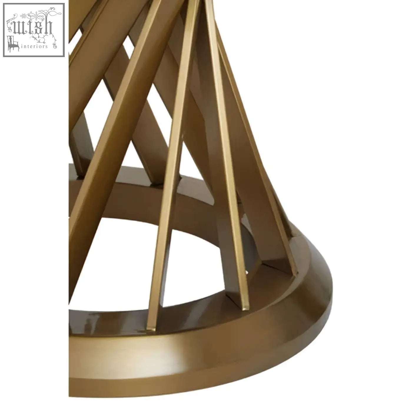 Gold-toned metal hourglass base with geometric triangular lattice design for anzio black glass dining table