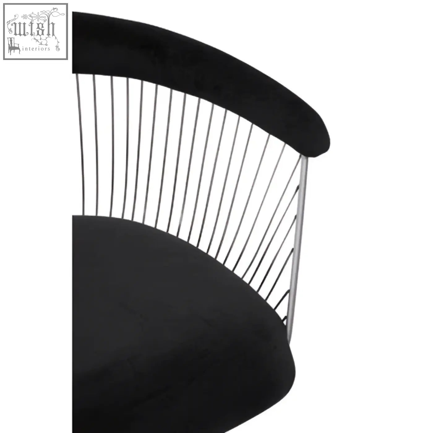 Anzio black velvet chair with curved backrest and brushed silver slender metal frame for stylish seating