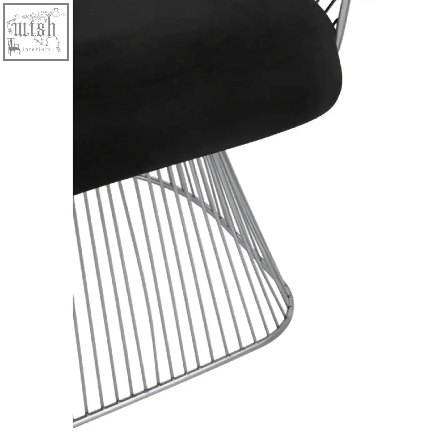 Anzo black velvet chair with black velvet seat and brushed silver sleek chrome wireframe base
