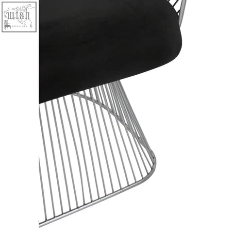 Anzo black velvet chair with black velvet seat and brushed silver sleek chrome wireframe base