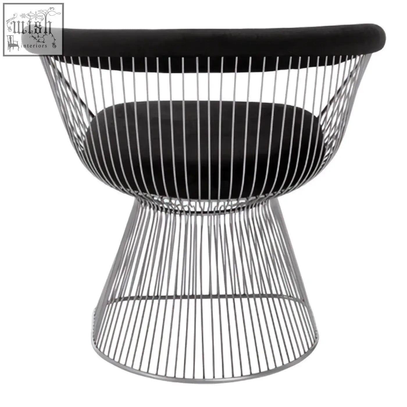 Black velvet anzio chair with brushed silver wireframe and sleek modern design perfect for stylish seating