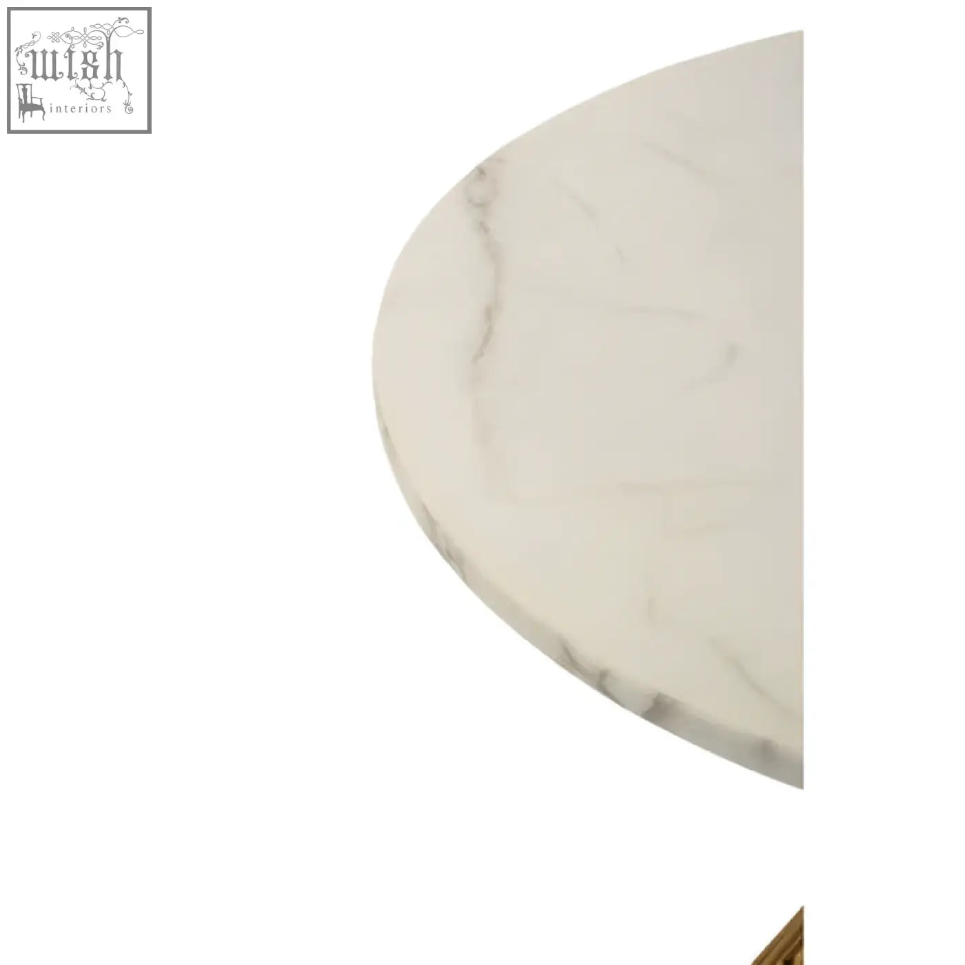 A sleek curved white marble tabletop with subtle gray veining for the anzio hourglass dining table