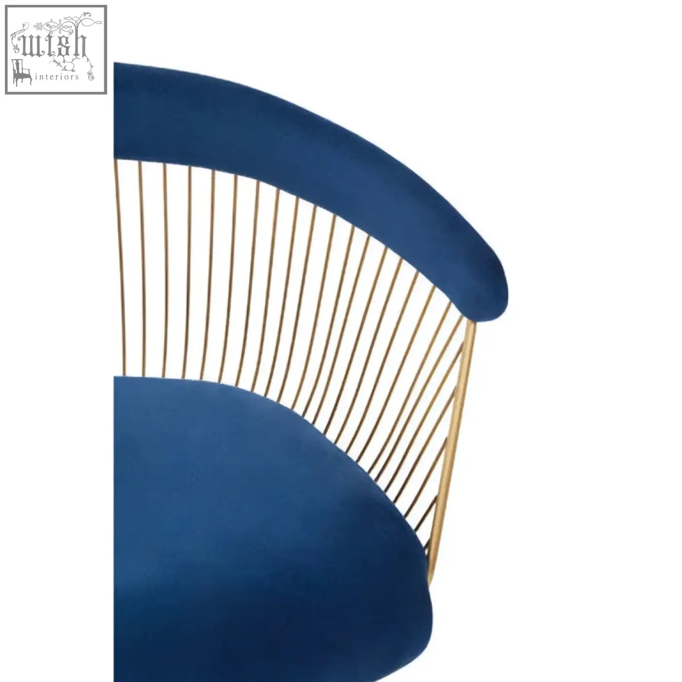 Anzio navy blue velvet chair with brushed gold wire frame perfect for stylish living room seating