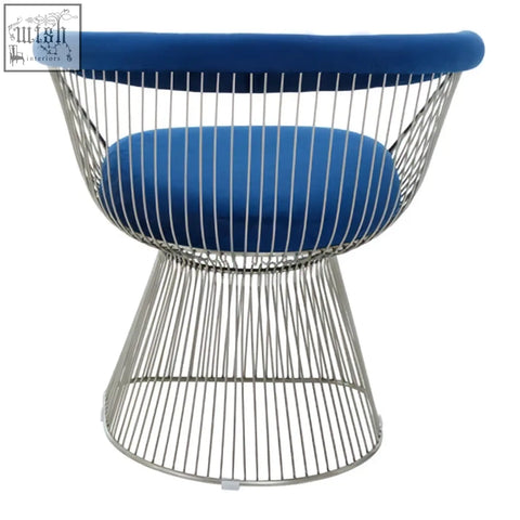 Blue upholstered wireframe anzio navy blue velvet chair with brushed silver legs and sleek modern design