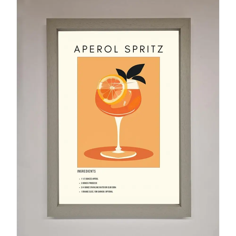 Aperol Spritz Cocktail Framed Print - A3 (29.7 x 42 cm) / Grey - Framed Print