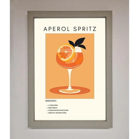 Aperol Spritz Cocktail Framed Print - A3 (29.7 x 42 cm) / Grey - Framed Print