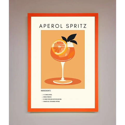 Aperol Spritz Cocktail Framed Print - A3 (29.7 x 42 cm) / Neon Orange - Framed Print