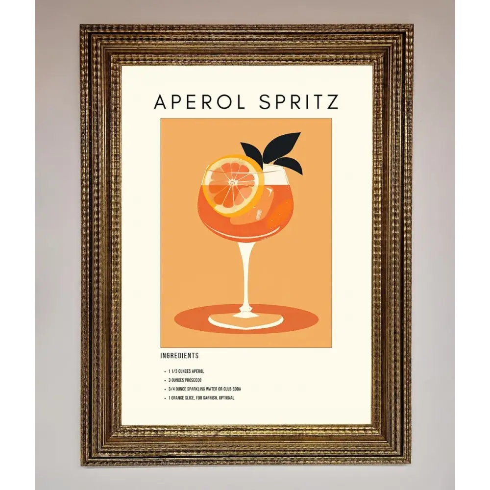 Aperol Spritz Cocktail Framed Print - A3 (29.7 x 42 cm) / Ornate Gold - Framed Print
