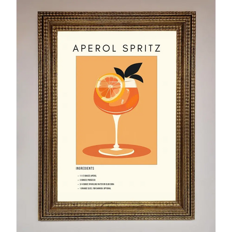 Aperol Spritz Cocktail Framed Print - A3 (29.7 x 42 cm) / Ornate Gold - Framed Print