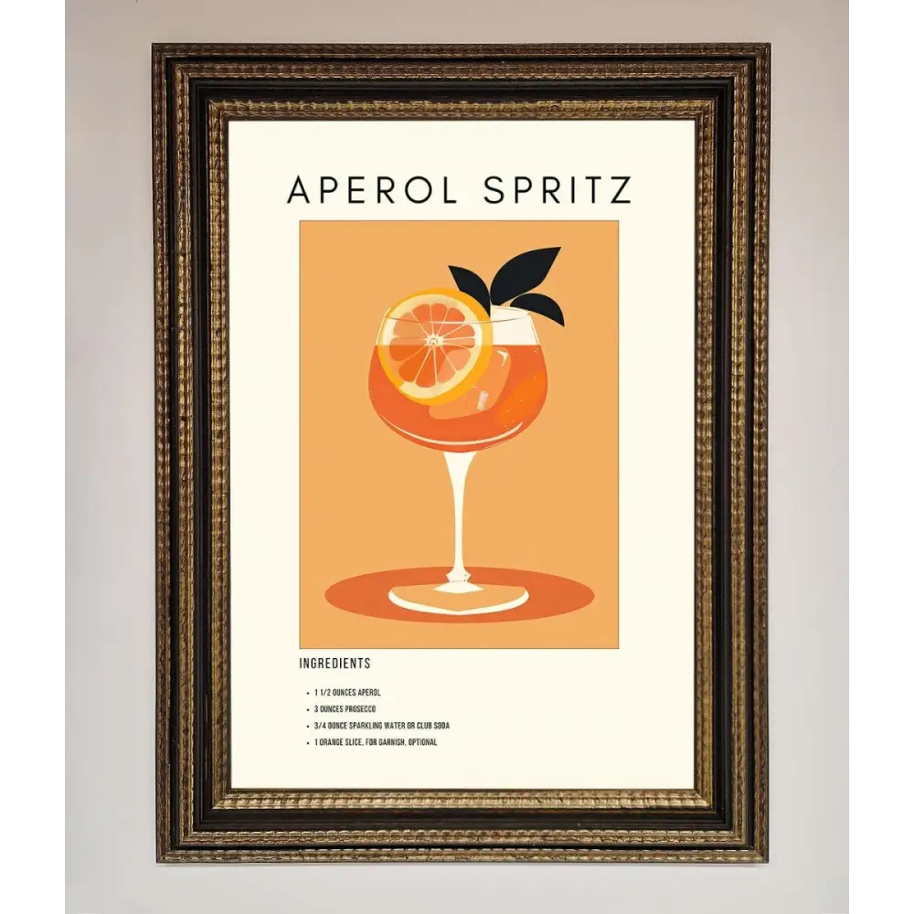 Aperol Spritz Cocktail Framed Print - A3 (29.7 x 42 cm) / Ornate Gold Black - Framed Print