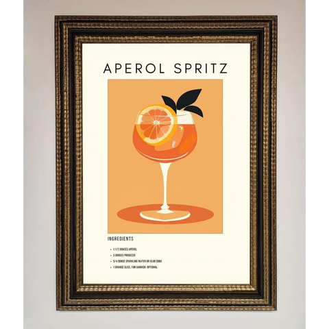 Aperol Spritz Cocktail Framed Print - A3 (29.7 x 42 cm) / Ornate Gold Black - Framed Print