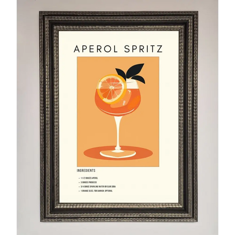 Aperol Spritz Cocktail Framed Print - A3 (29.7 x 42 cm) / Ornate Silver Black - Framed Print