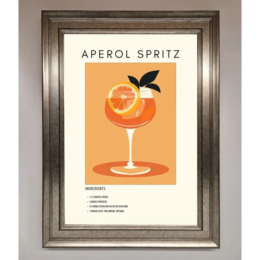 Aperol Spritz Cocktail Framed Print - A3 (29.7 x 42 cm) / Silver - Framed Print