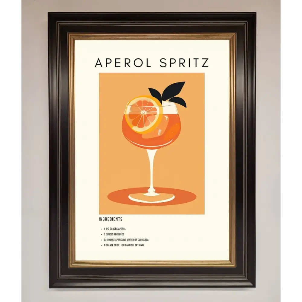 Aperol Spritz Cocktail Framed Print - B0 (100 x 141 cm) / Black Gold - Framed Print
