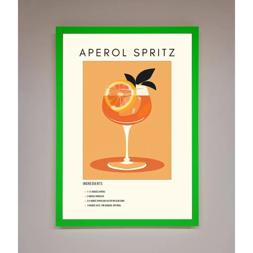 Aperol Spritz Cocktail Framed Print - B0 (100 x 141 cm) / Neon Dark Green - Framed Print