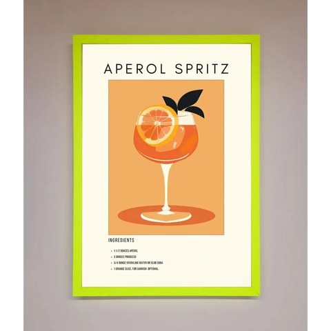 Aperol Spritz Cocktail Framed Print - B0 (100 x 141 cm) / Neon Green - Framed Print