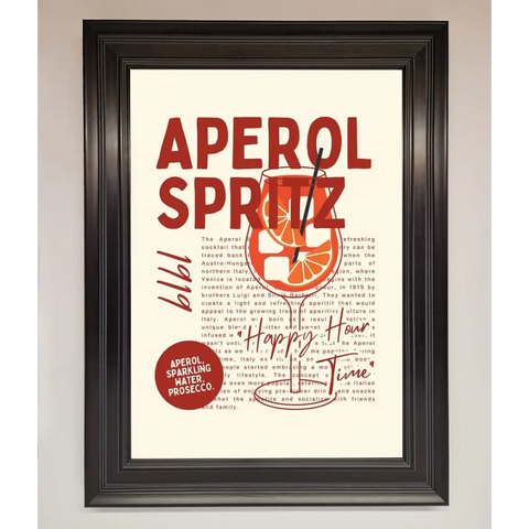 Aperol Spritz Happy Hour Cocktail Framed Wall Art - A1 (59.4 x 84.1 cm) / Matt Black - Framed Print